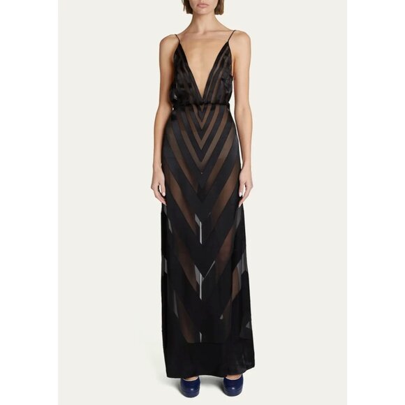 casablanca Dresses & Skirts - Casablanca Chevron Silk Devore Evening Gown Black Size 36 NWT